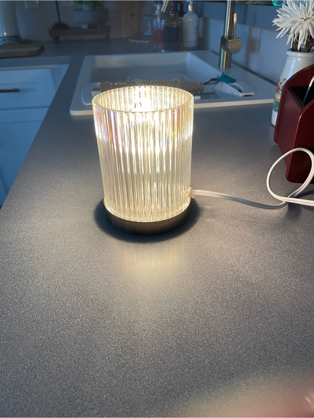 Ribbed Rainbow Glass Accent Lamp